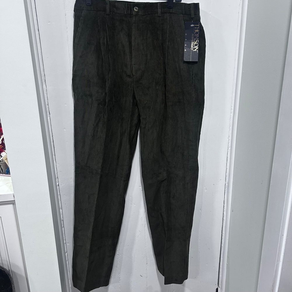 Thomson New Classics Mens Corduroy Pleated Pants Olive Green 36x34 NWT Vintage